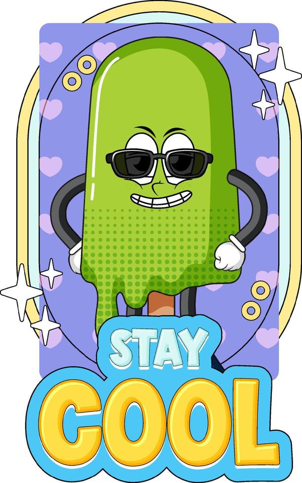 Ice cream cartoon character with stay cool badge vector