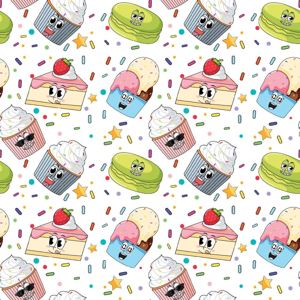 Sweet dessert cartoon seamless pattern vector