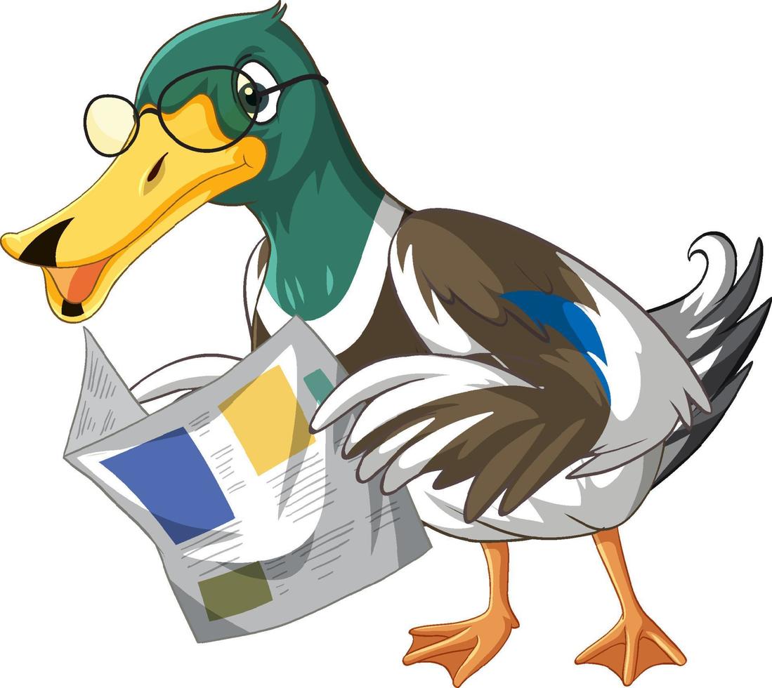 Cartoon duck reading newspaper vector