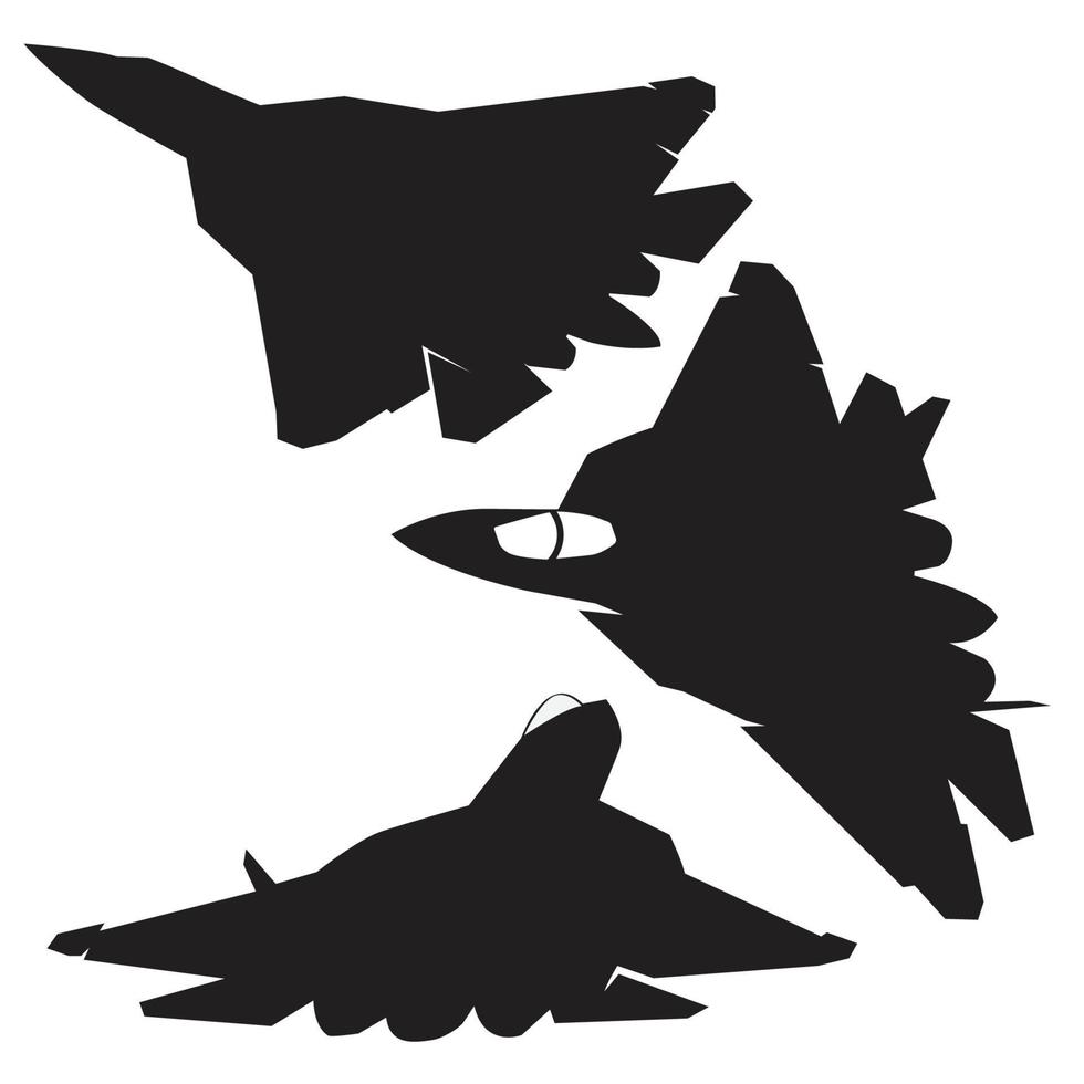 su57 modern stealth jet fighter silhouette collection set vector design