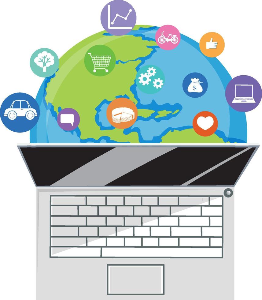 Opened laptop with social network icon vector