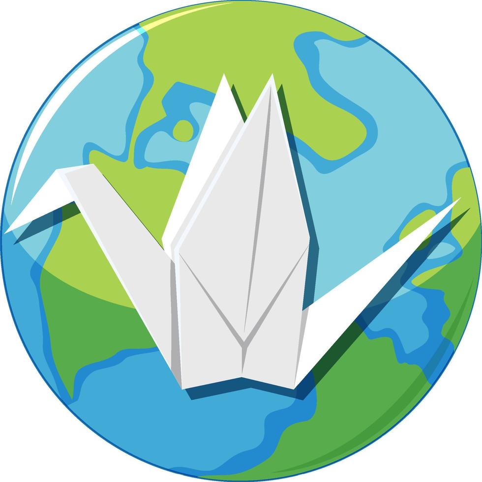 Classic bird origami on earth icon vector