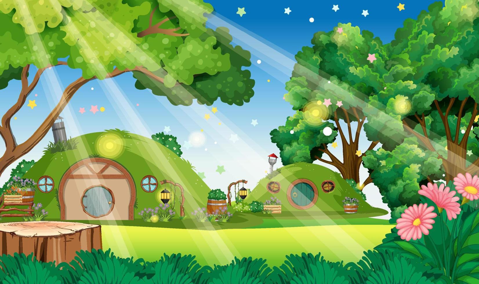 Forest fantasy enchanted forest background scene vector