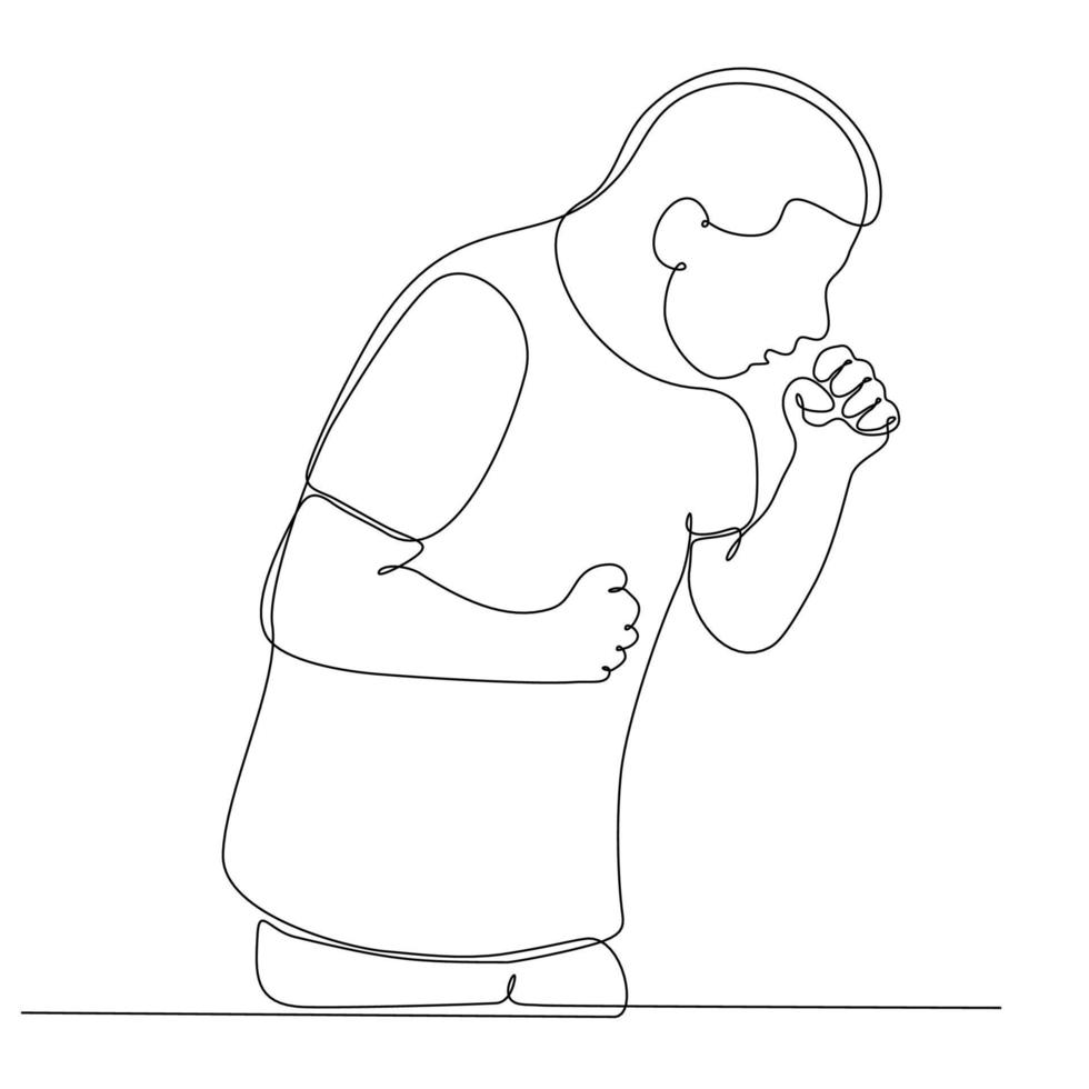 continuous line drawing man coughing because he is infected with covid 19 virus vector illustration