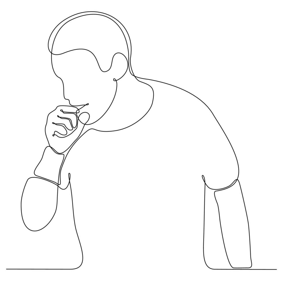 continuous line drawing man coughing because he is infected with covid 19 virus vector illustration