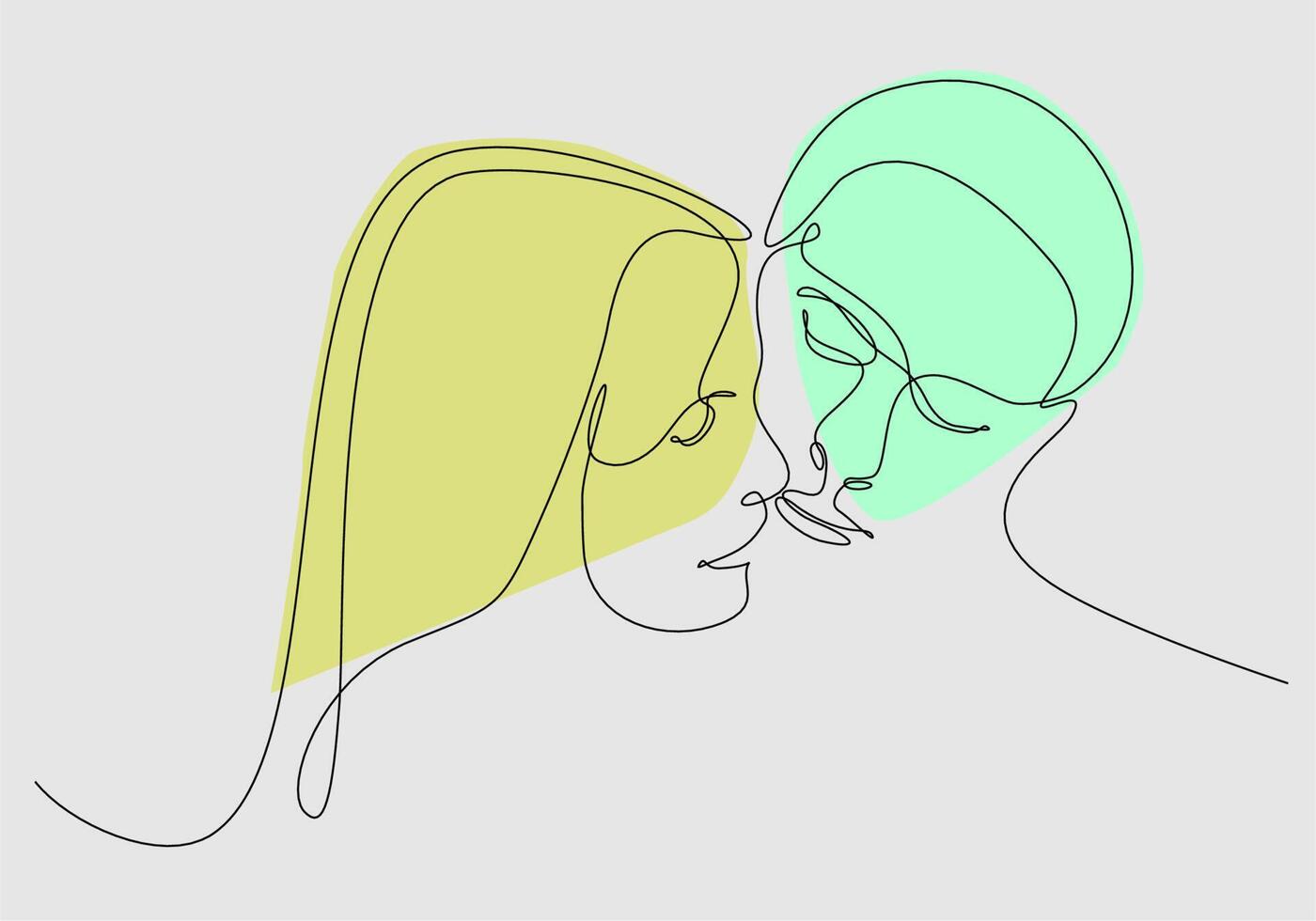 ilustración minimalista de la línea de la cara de una pareja besándose. vector abstracto hombre y mujer. blanco y negro sobre fondo blanco. dibujo de una linea