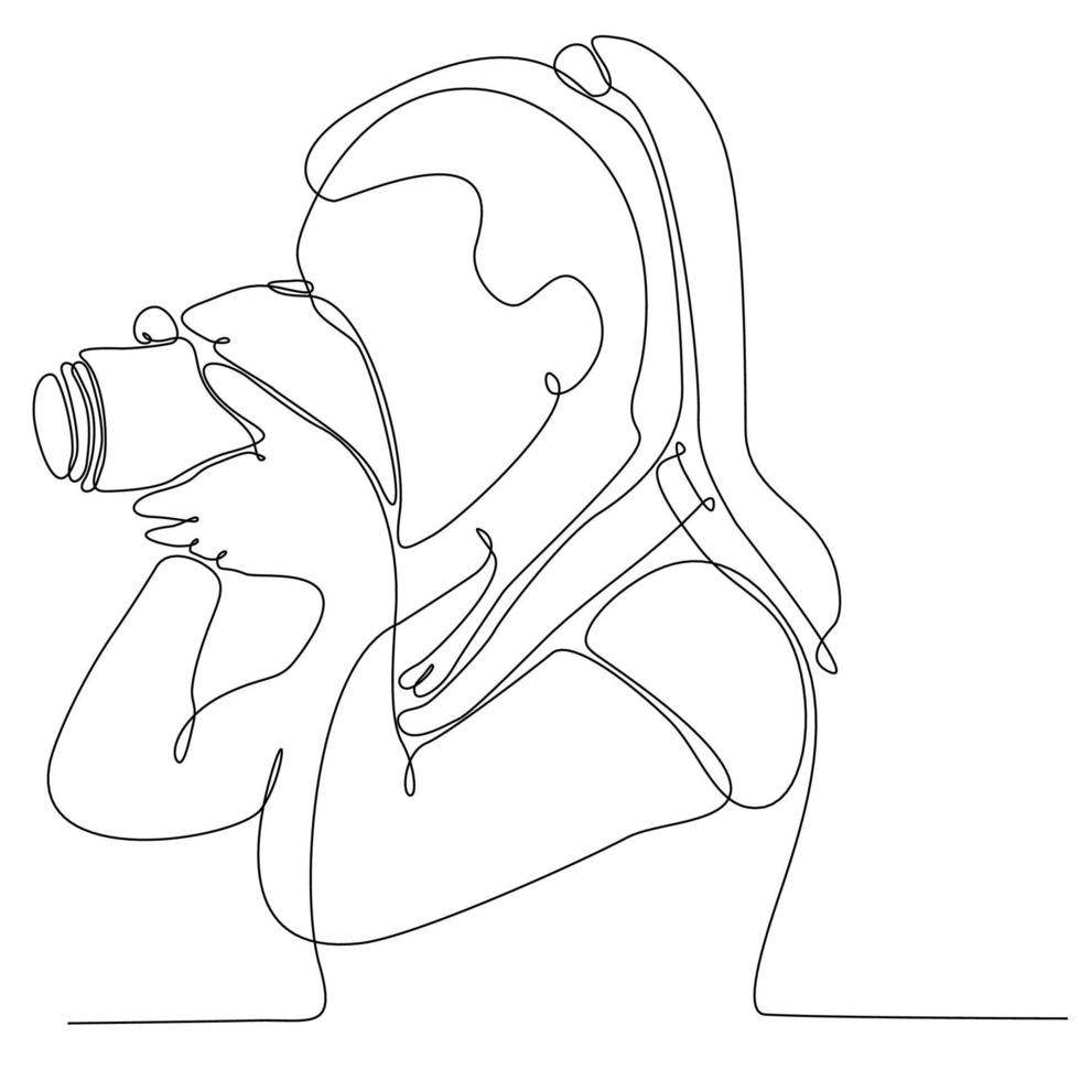 continuous line female photographer photo vector illustration