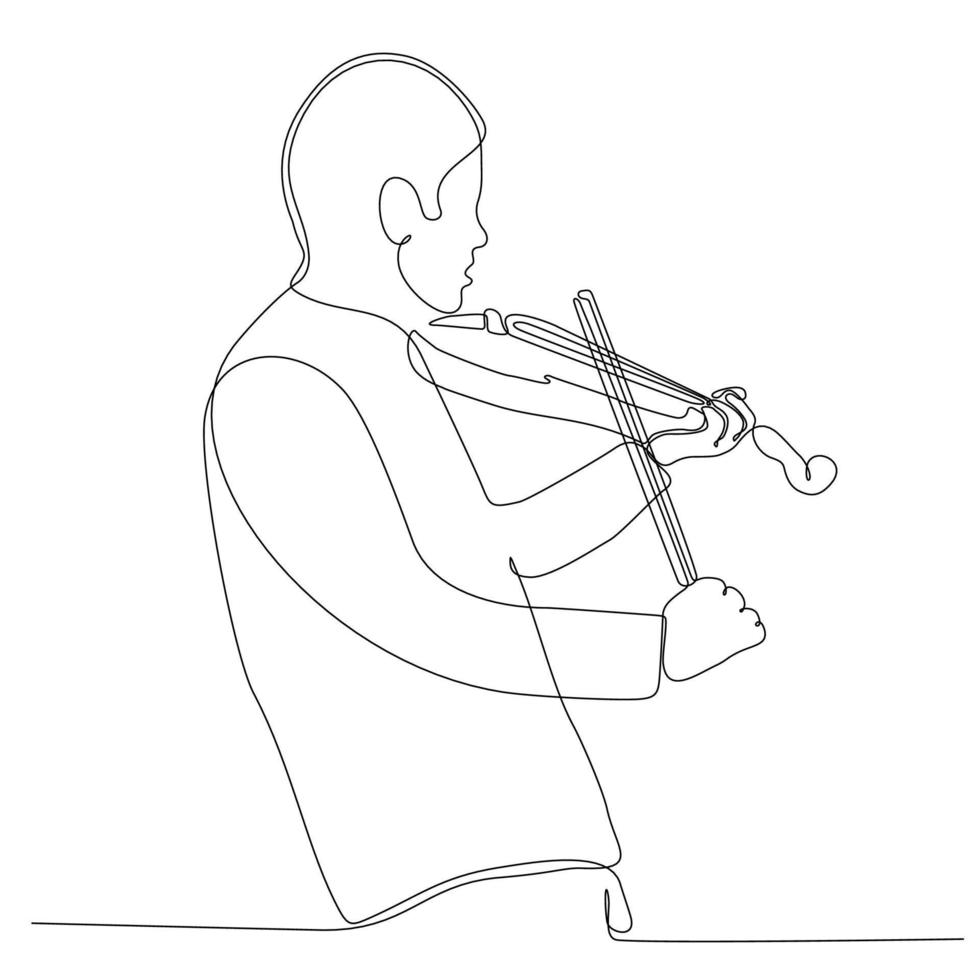 continuous line drawing man playing violin vector illustration