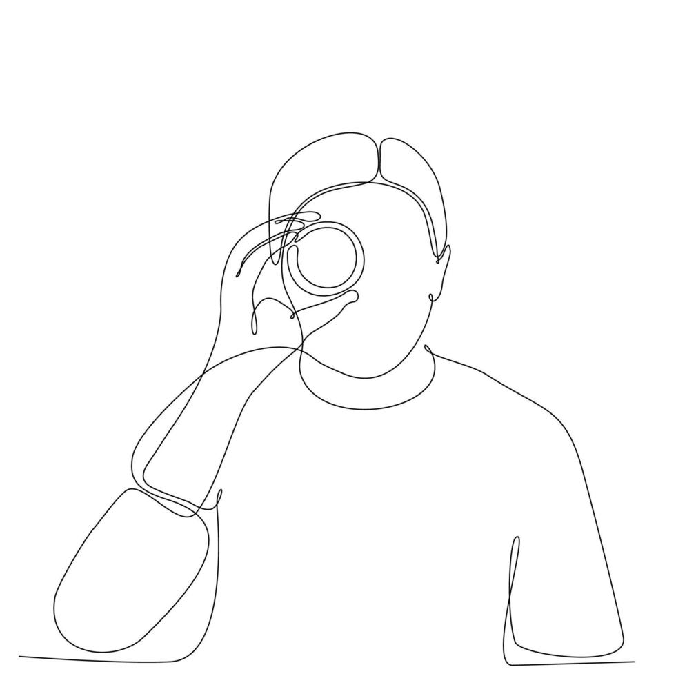 línea continua masculina ver usando binoculares ilustración vectorial vector
