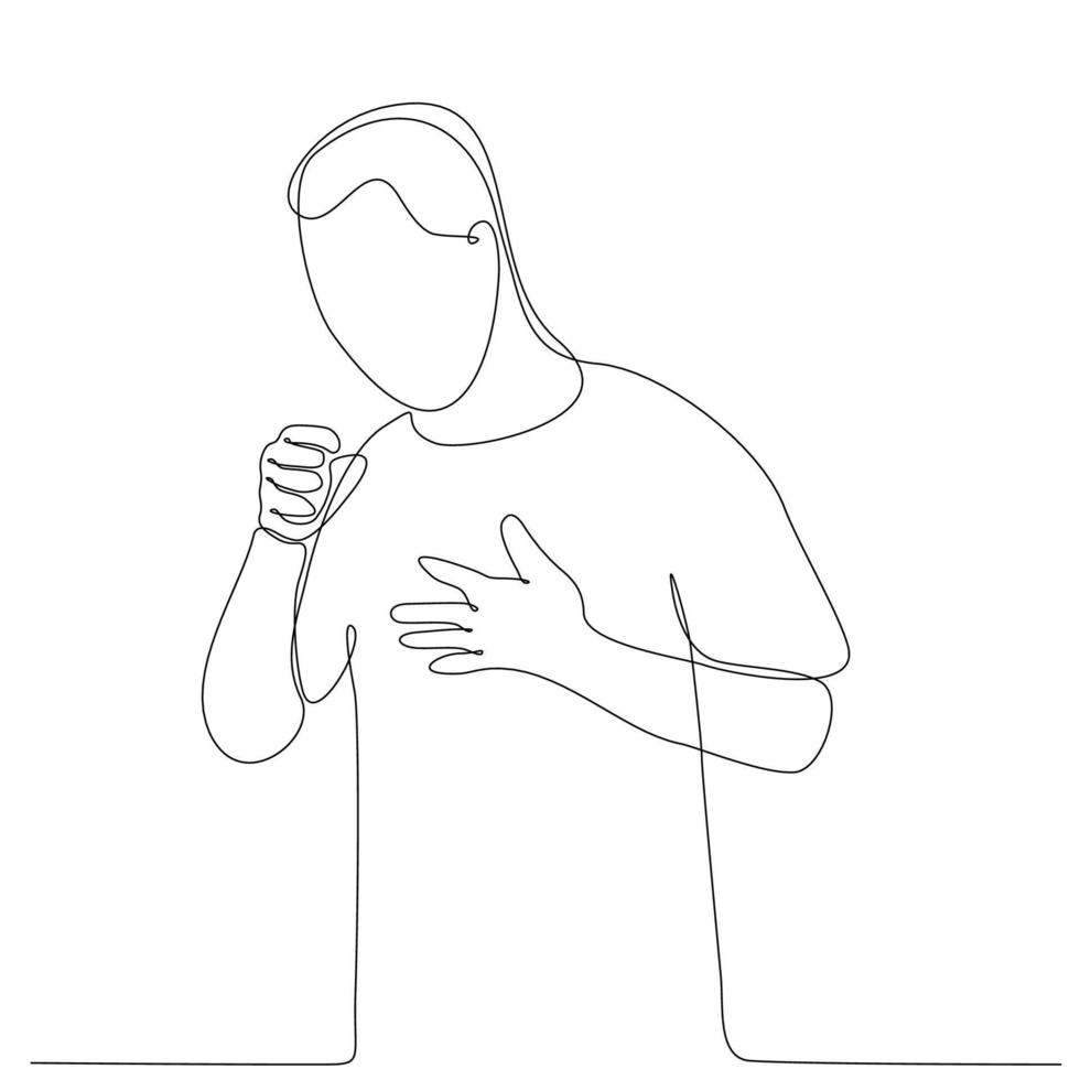 continuous line drawing man coughing because he is infected with covid 19 virus vector illustration