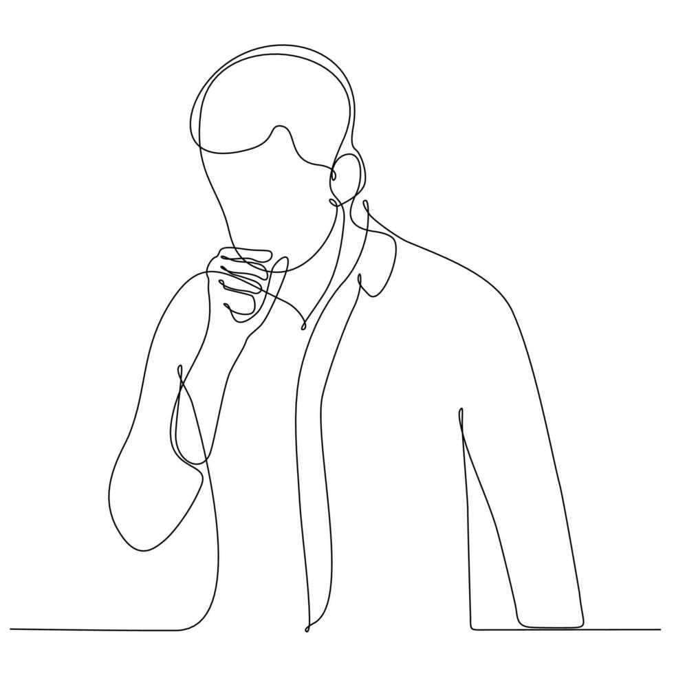 continuous line drawing man coughing because he is infected with covid 19 virus vector illustration