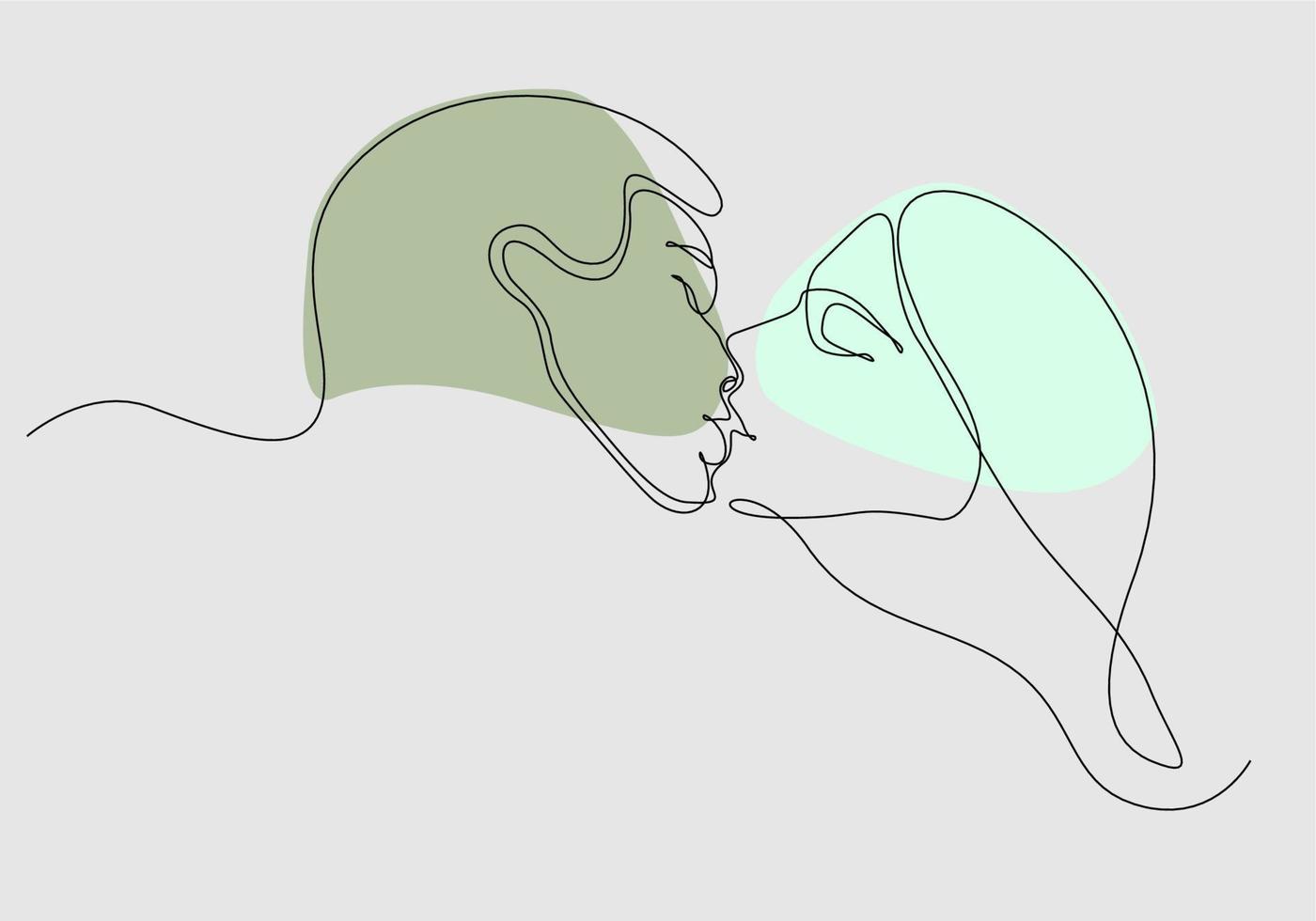 ilustración minimalista de la línea de la cara de una pareja besándose. vector abstracto hombre y mujer. blanco y negro sobre fondo blanco. dibujo de una linea