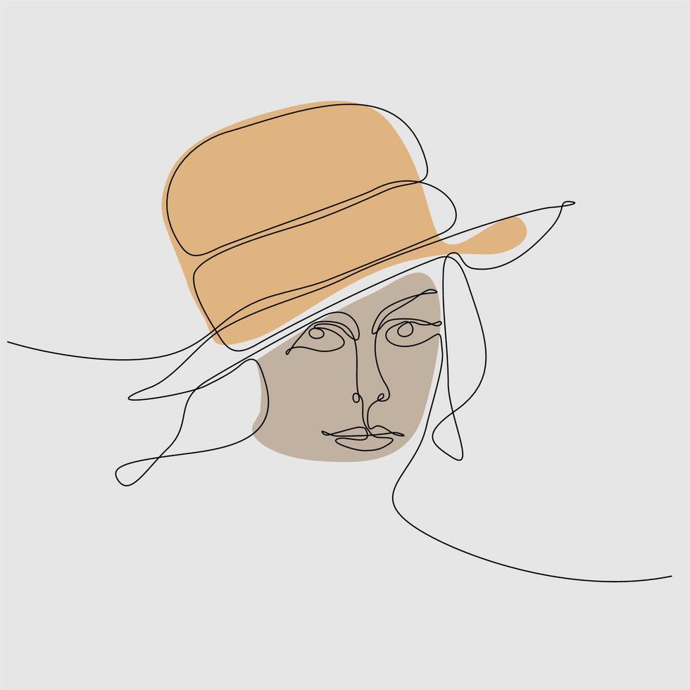 un retrato de línea continua de una mujer joven con sombrero, gorra, gorra de béisbol. línea de garabato de arte de línea dibujada a mano aislada ilustración mínima personaje de dibujos animados plano vector