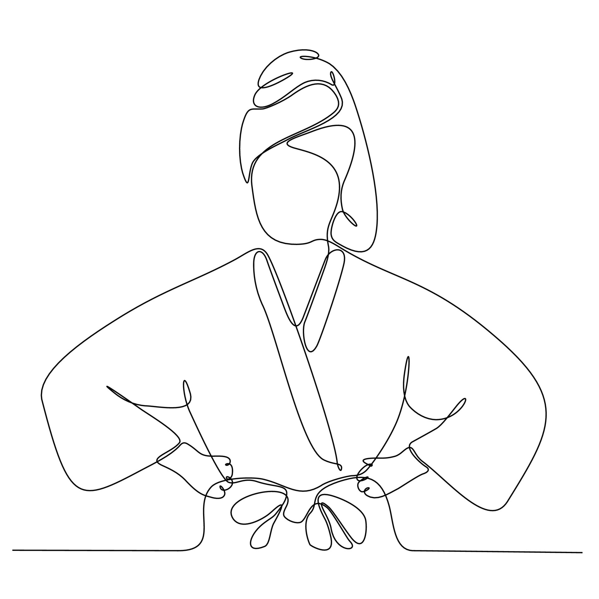 continuous line drawing of woman wearing towel on head after shower