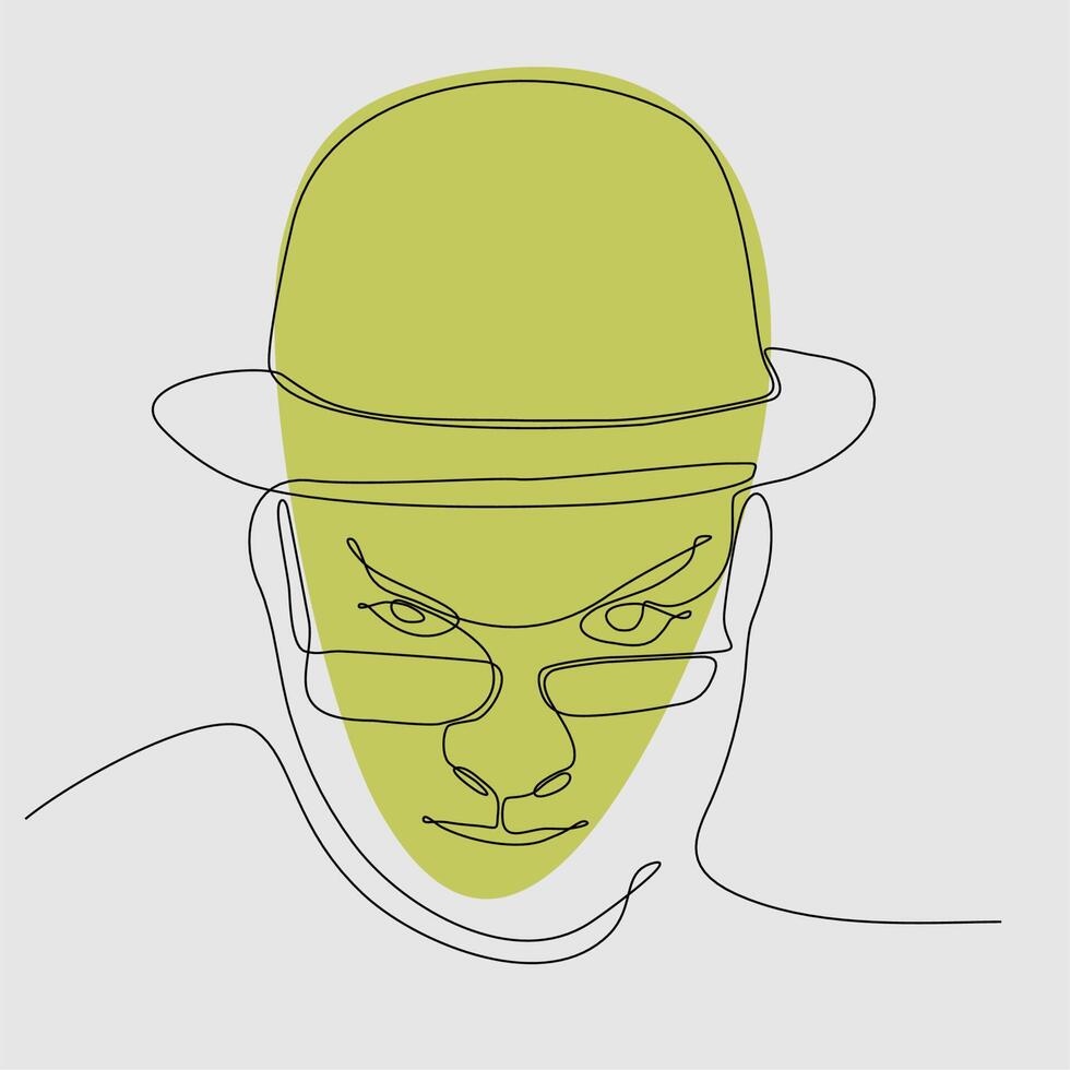 One continuous drawing line portrait of a young man in a hat, cap, baseball cap. .Single hand drawn art line doodle outline isolated minimal illustration cartoon character flat vector