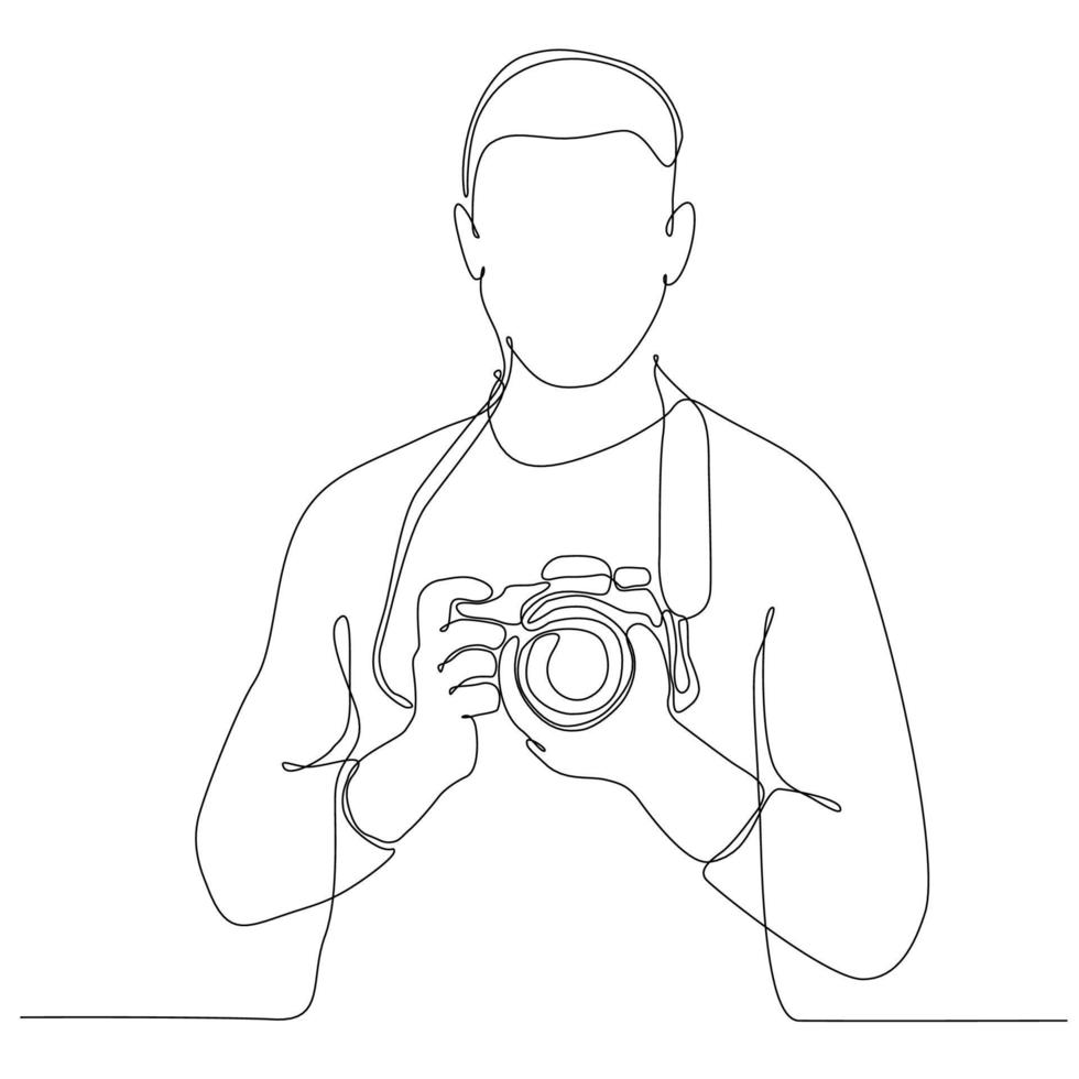 continuous line male photographer photo vector illustration