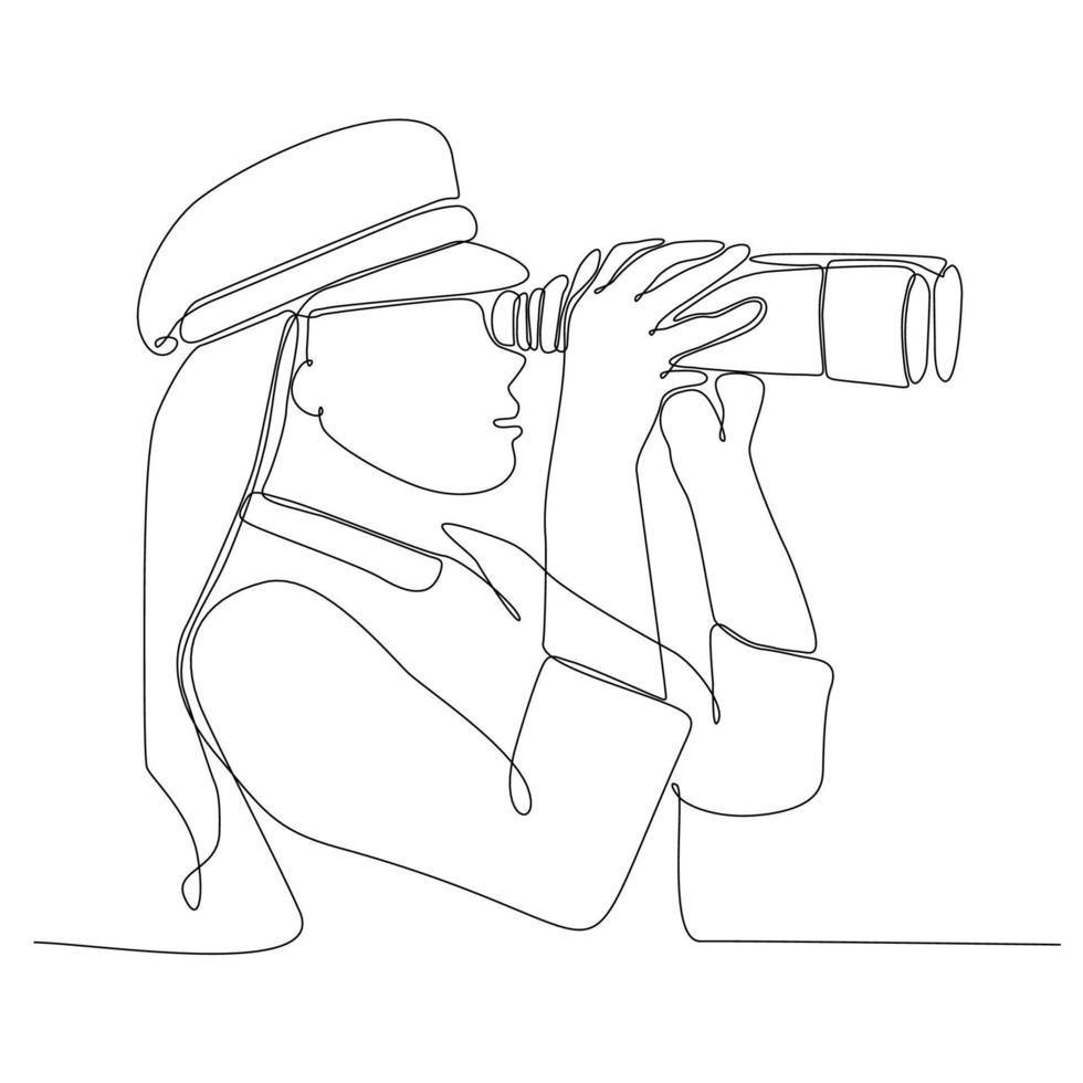 continuous line woman looking using binoculars vector illustration