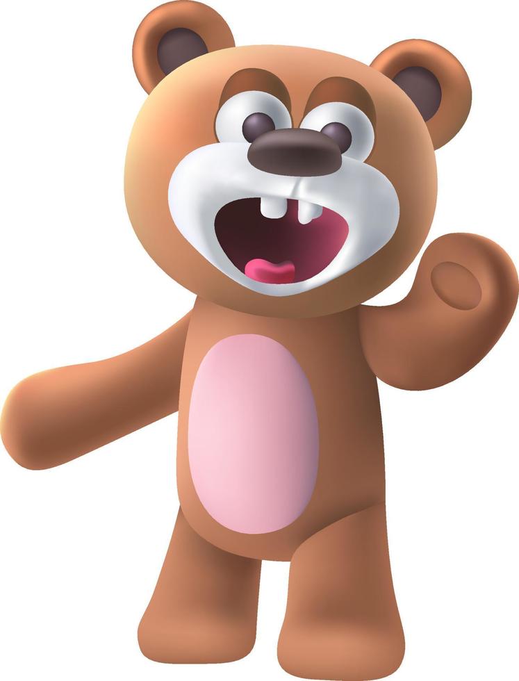 3D cute bear cartoon character vector