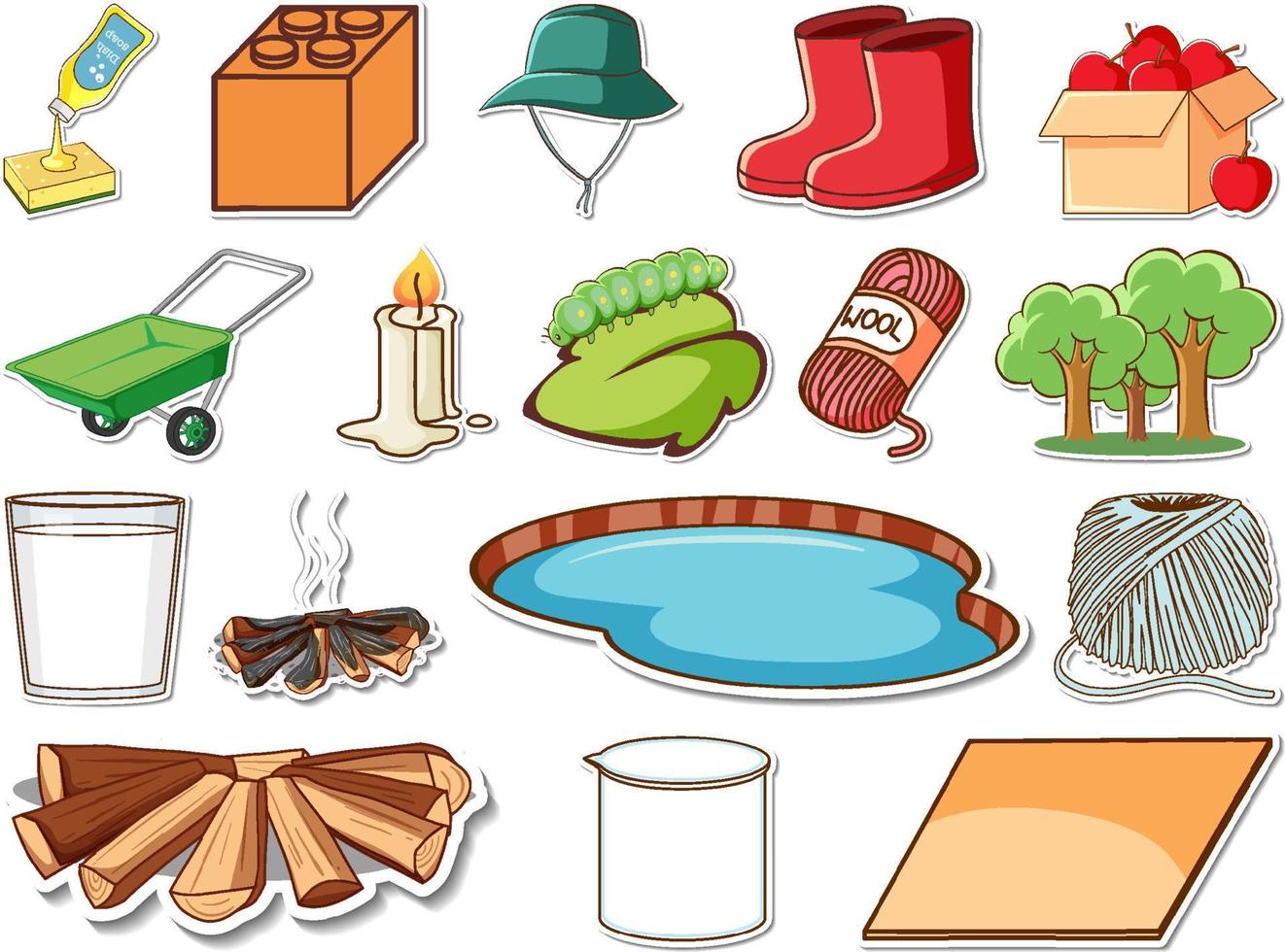 Sticker set of mixed daily objects vector