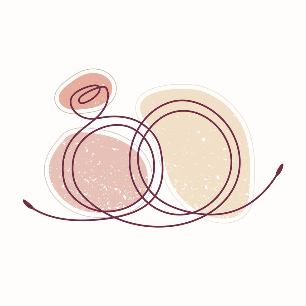 dibujo de una sola línea de dos anillos de boda con manchas de color texturizadas. estilo de arte de línea dibujada a mano vectorial. fondo con textura vector