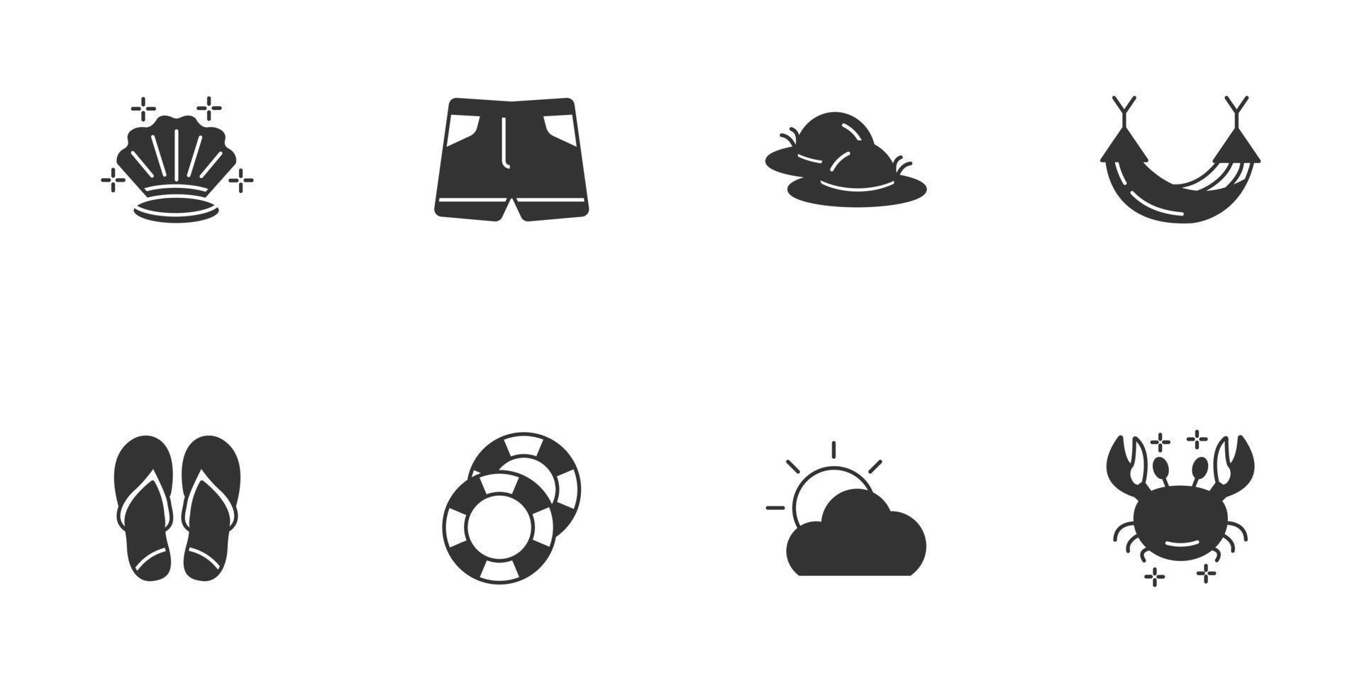 conjunto de iconos de vacaciones de verano. elementos de vector de símbolo de paquete de vacaciones de verano para web de infografía