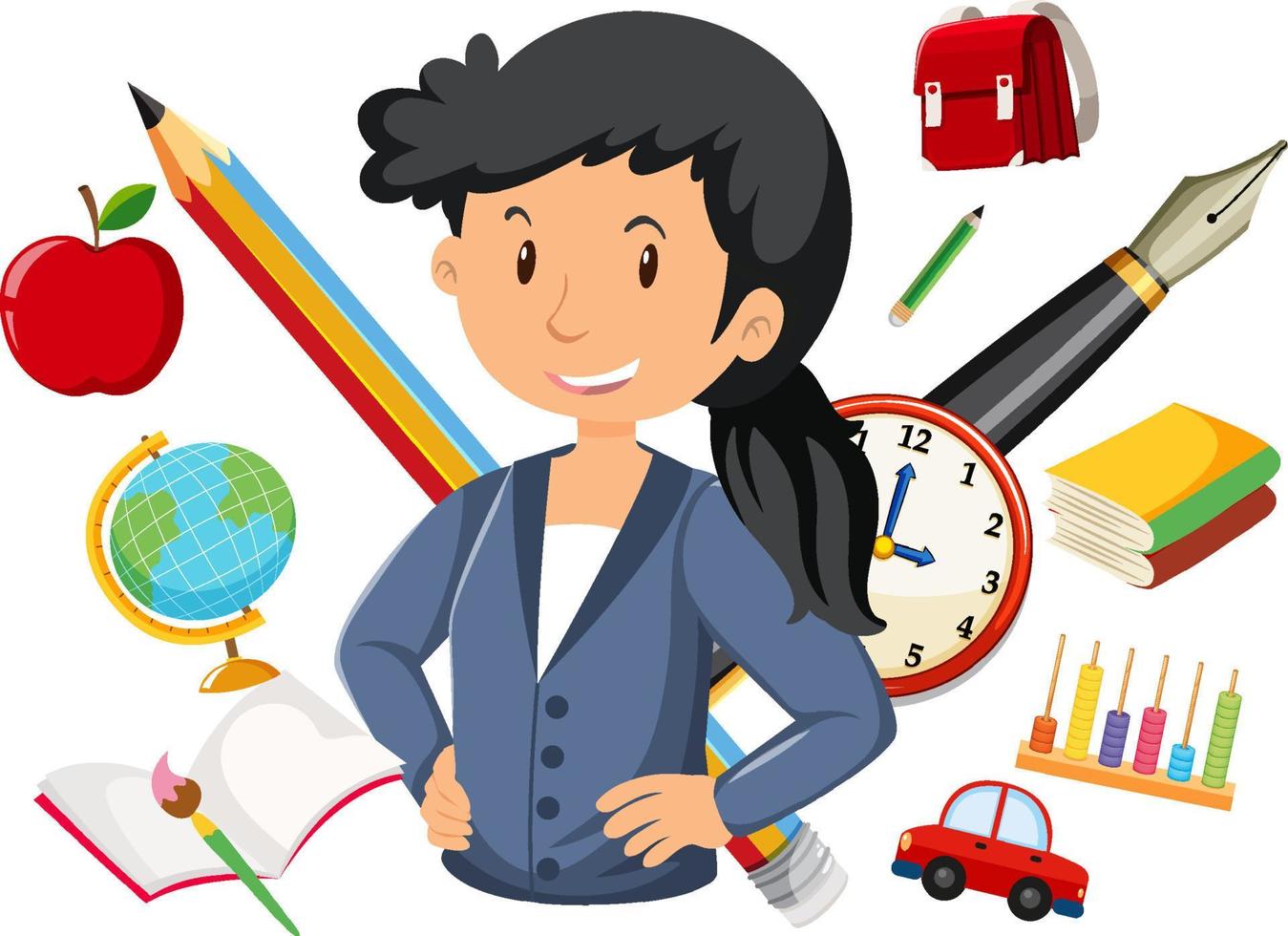 Teacher woman with school elements vector