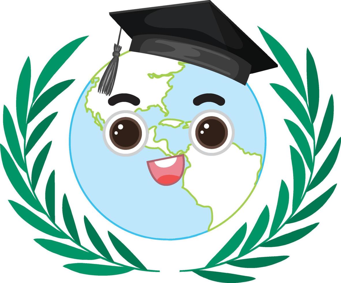 Earth globe wearing graduation hat vector