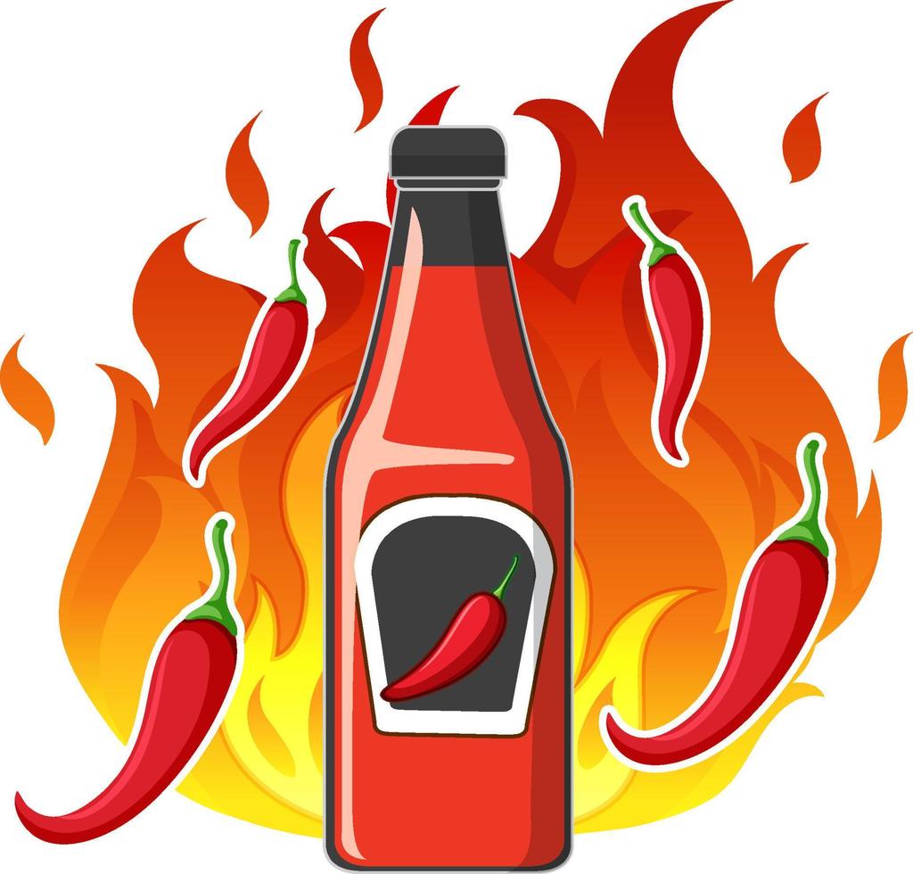 botella de salsa de chile con fuego vector