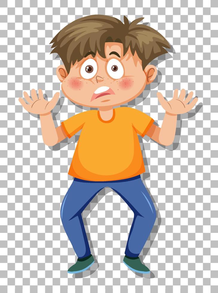 A worried boy cartton character on grid background vector