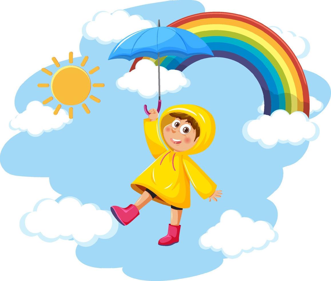 A girl wearing raincoat in the sky vector