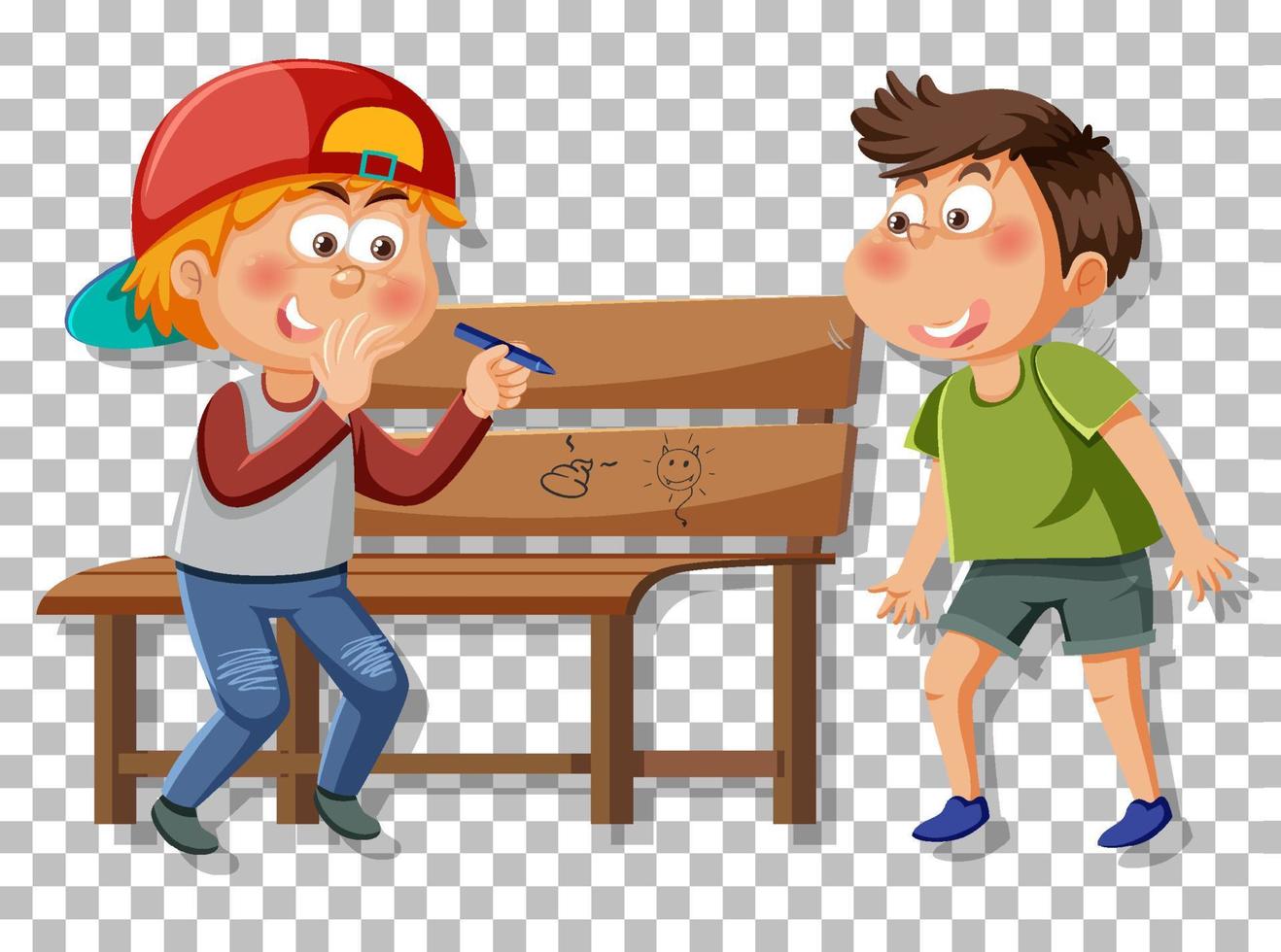 Two boy drawing on public bench vector