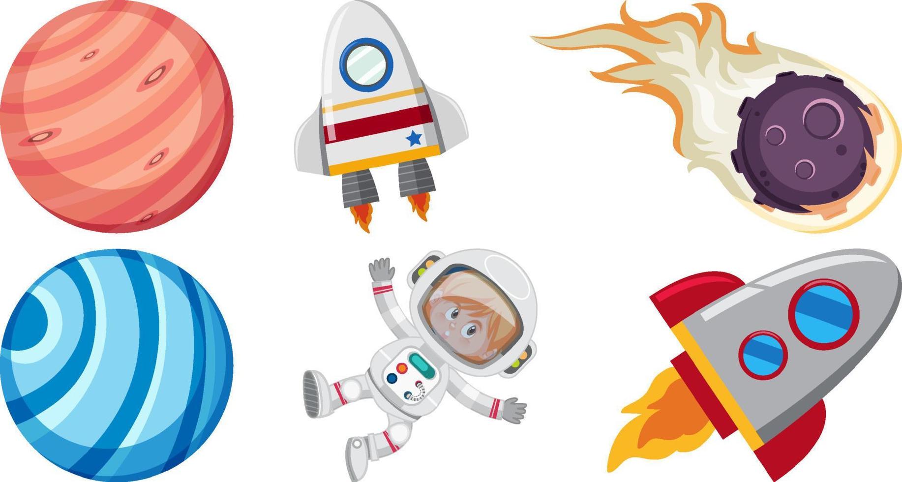 Set of space cartoon characters and objects vector