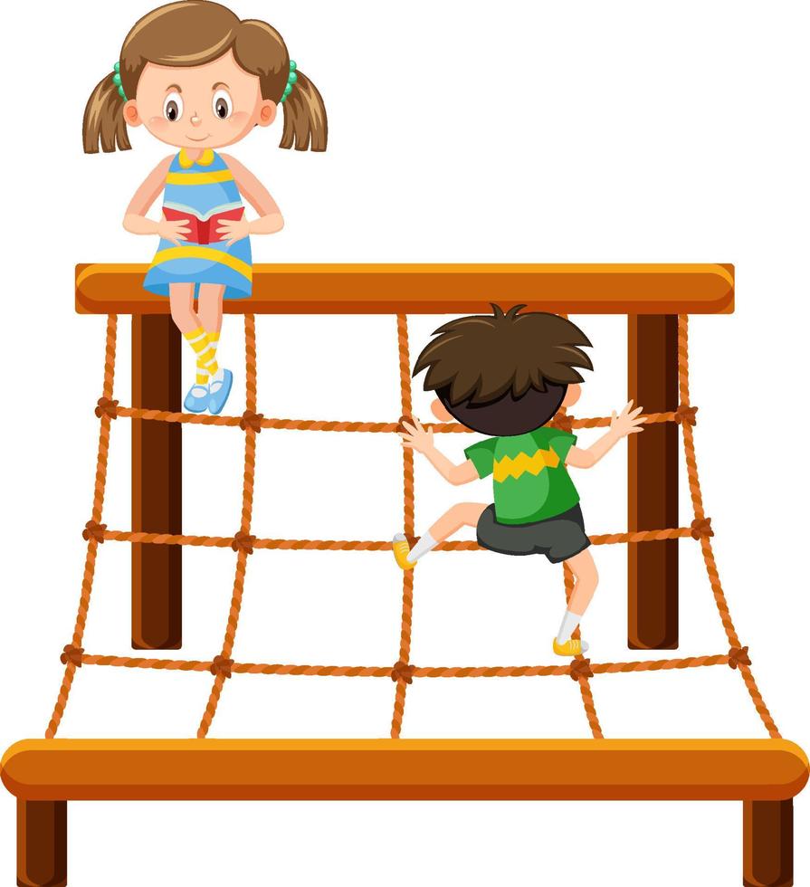 Children climbing on rope wall vector