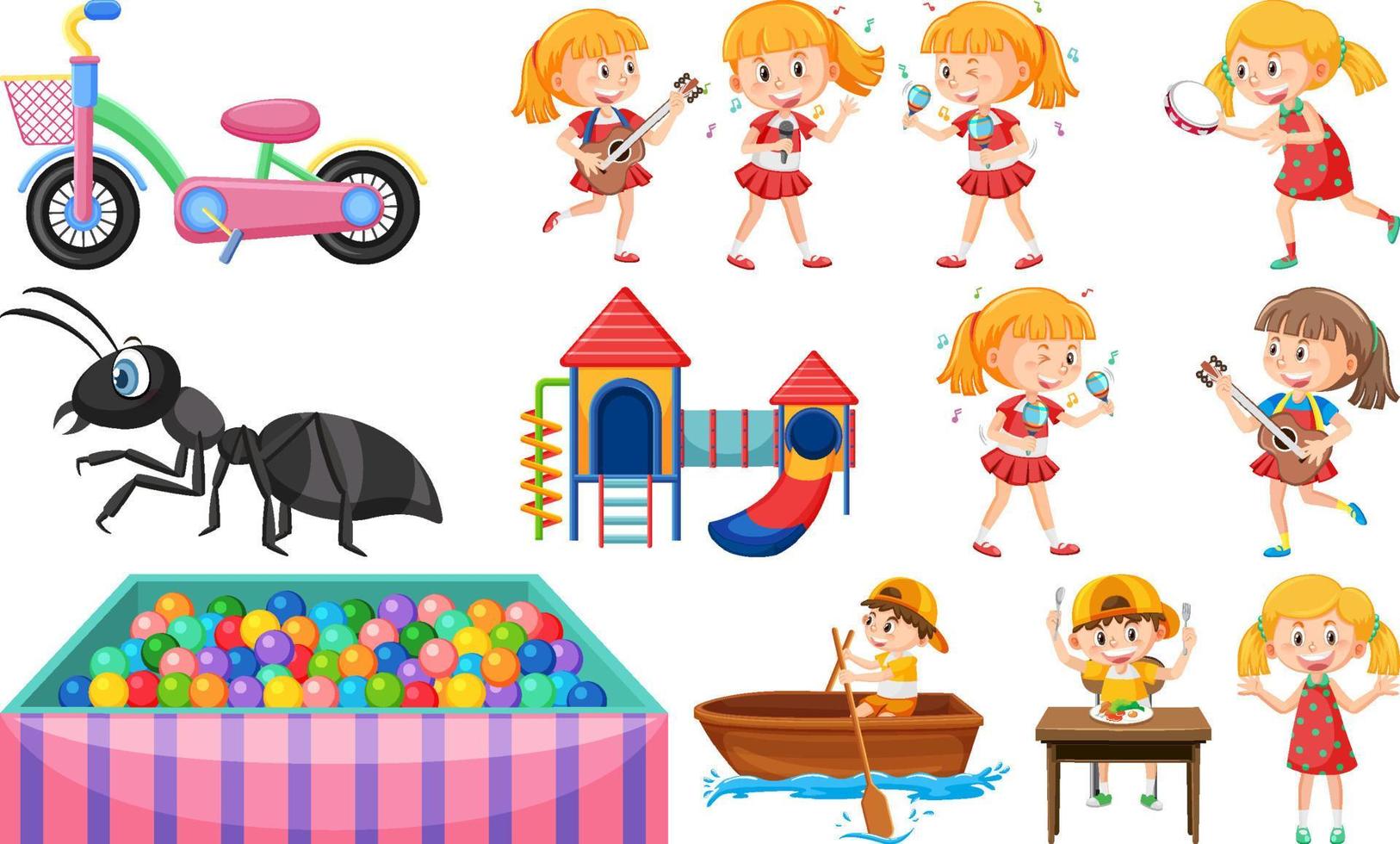 Set of cute kids and objects vector