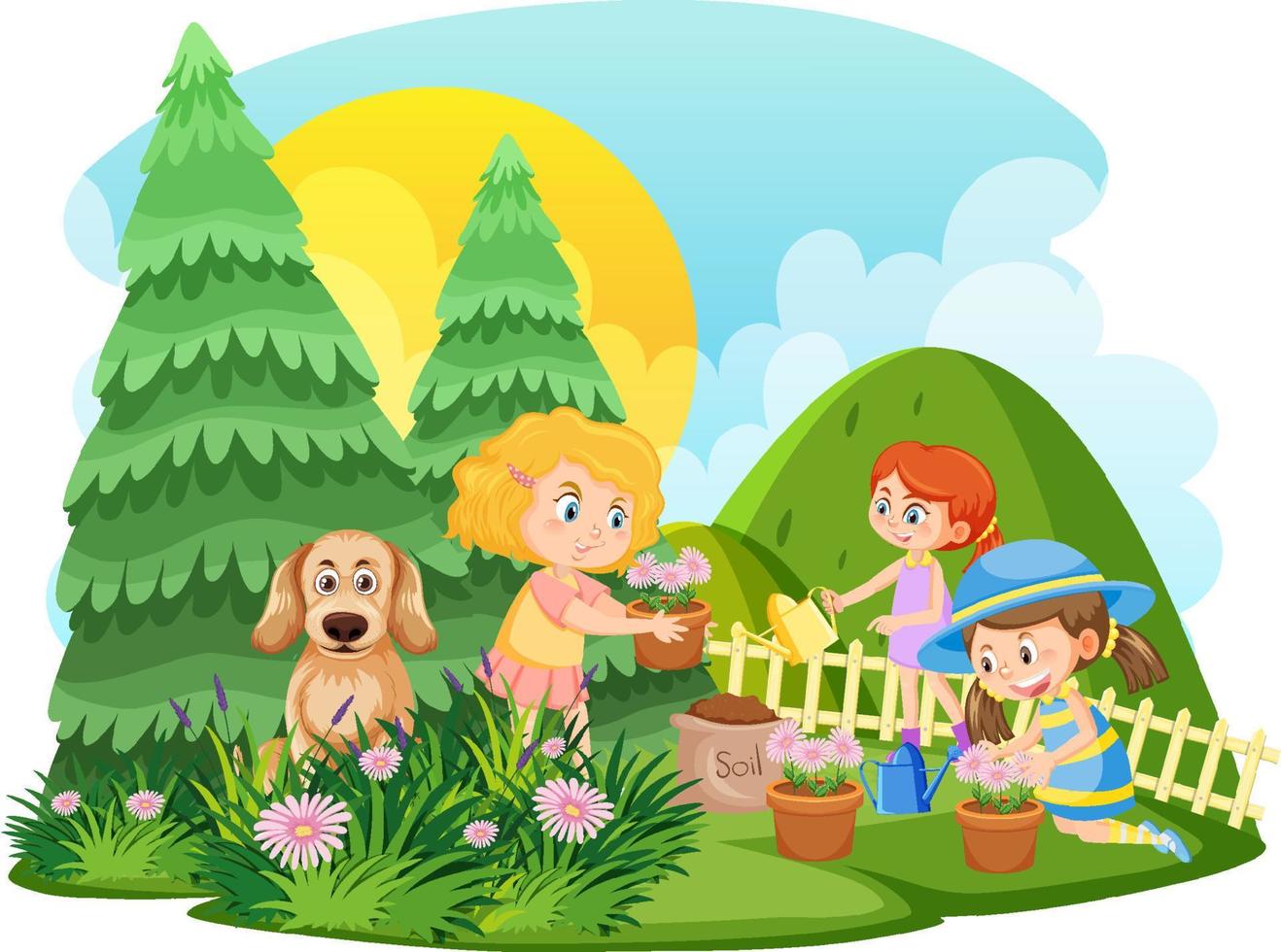Happy children enjoying outdoor at the yard vector