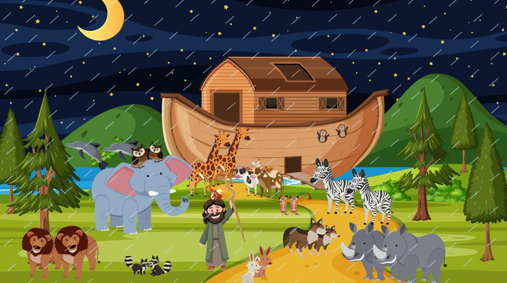 Forest scene with Noah's ark with animals vector