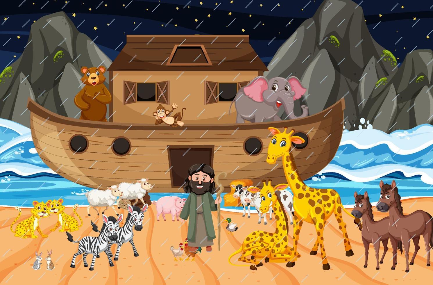 Ocean scene with Noah's ark with animals vector