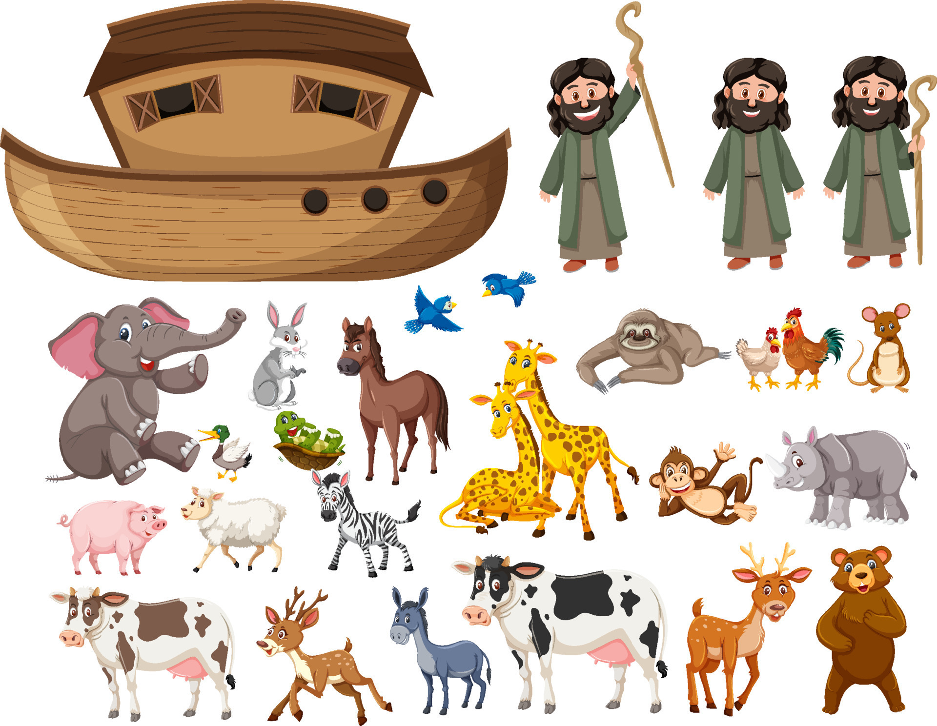 Set of Noah Ark animals and objects 10519810 Vector Art at Vecteezy