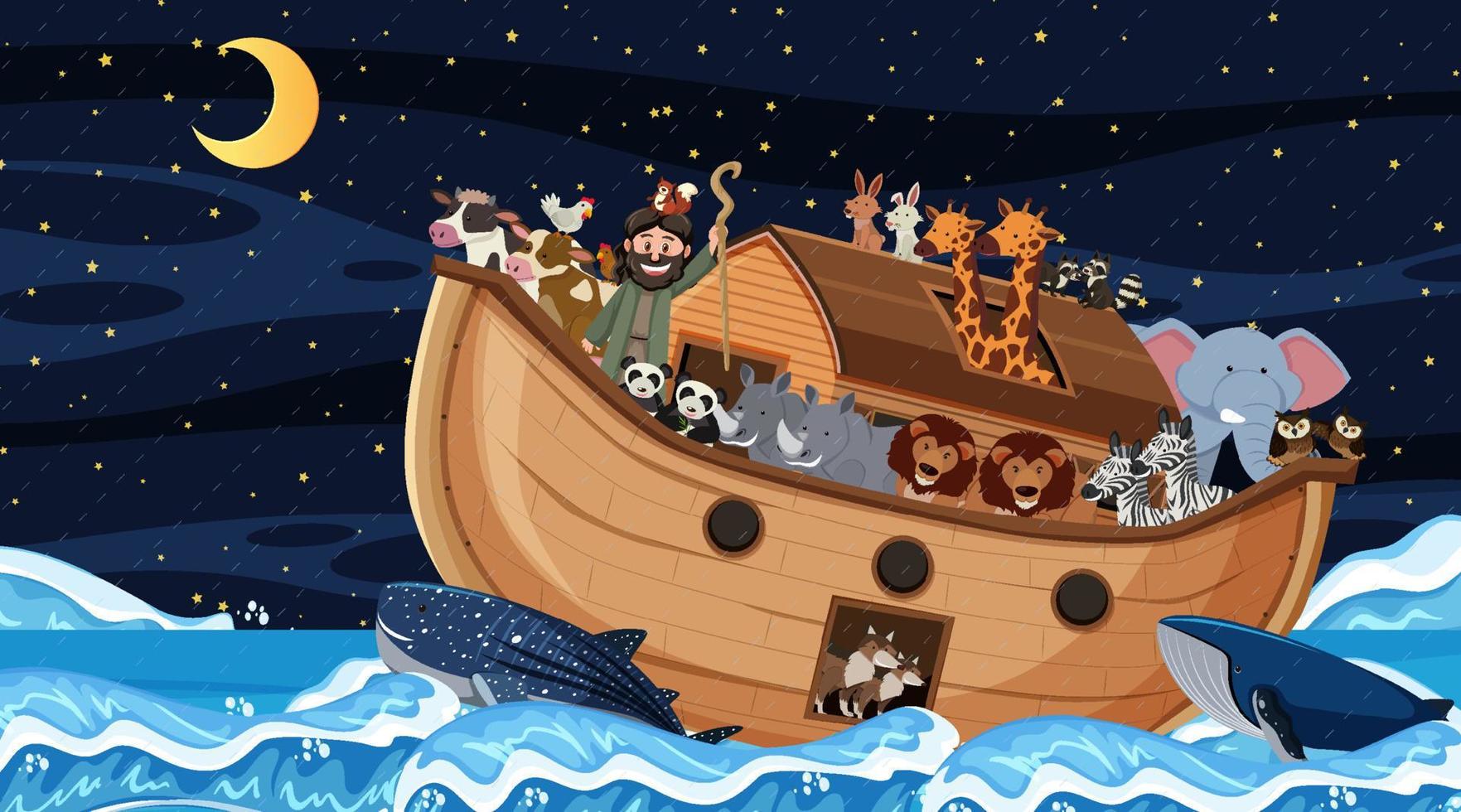 escena del océano con el arca de noé con animales vector