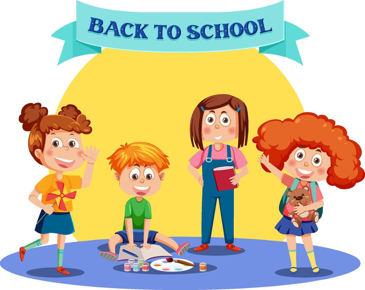 Back to school with kids cartoon character vector