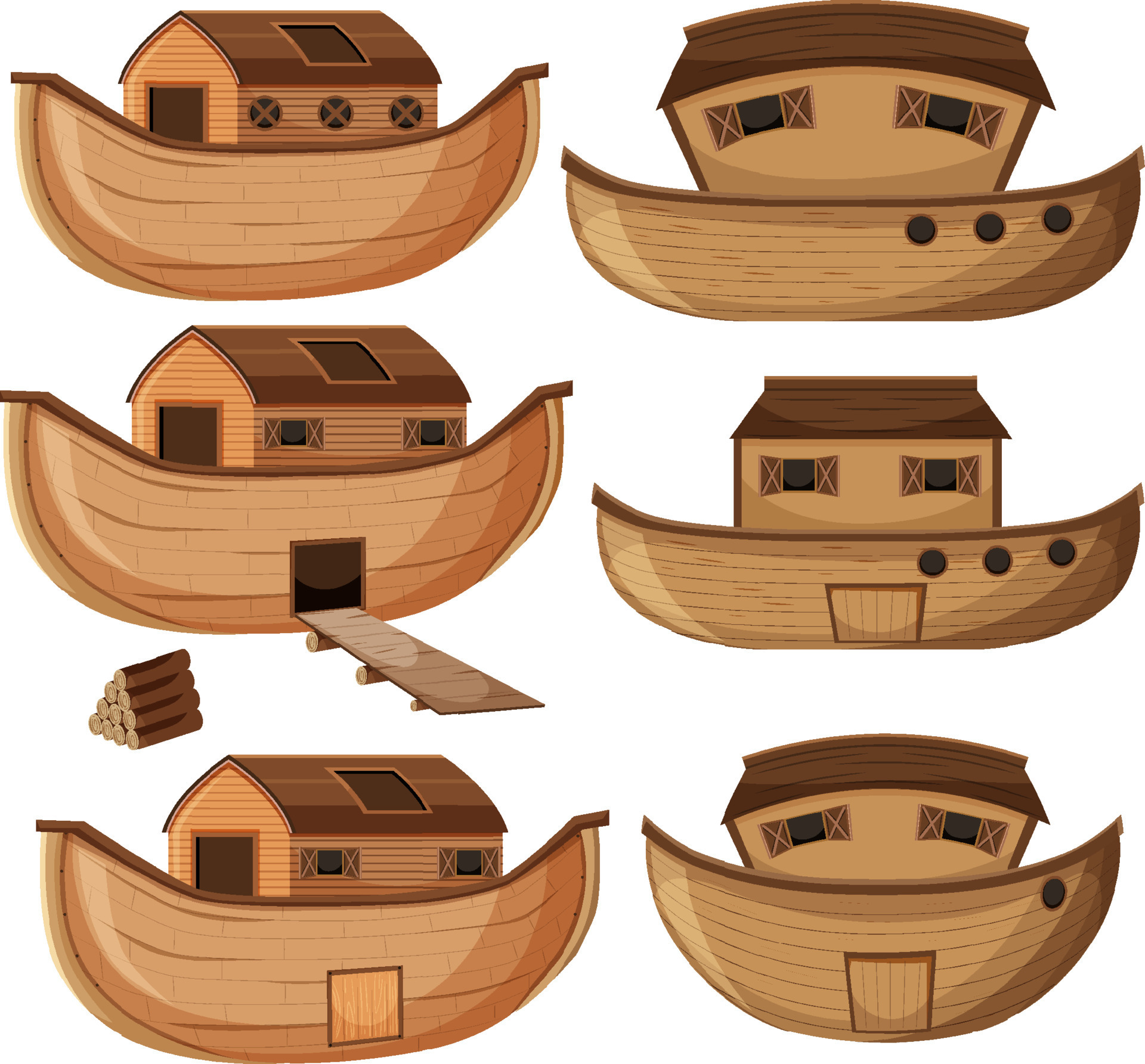 Set of different wooden ships 10519873 Vector Art at Vecteezy