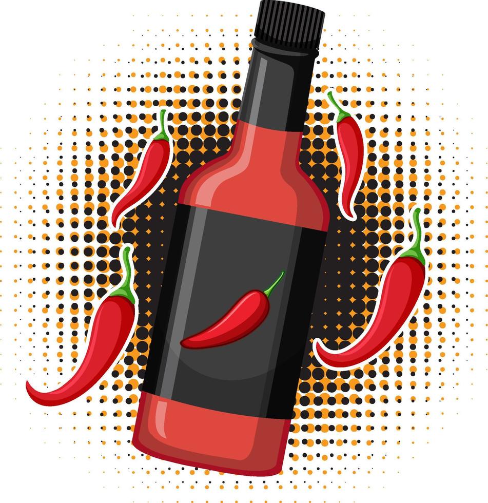 Chili sauce bottle in cartoon style vector