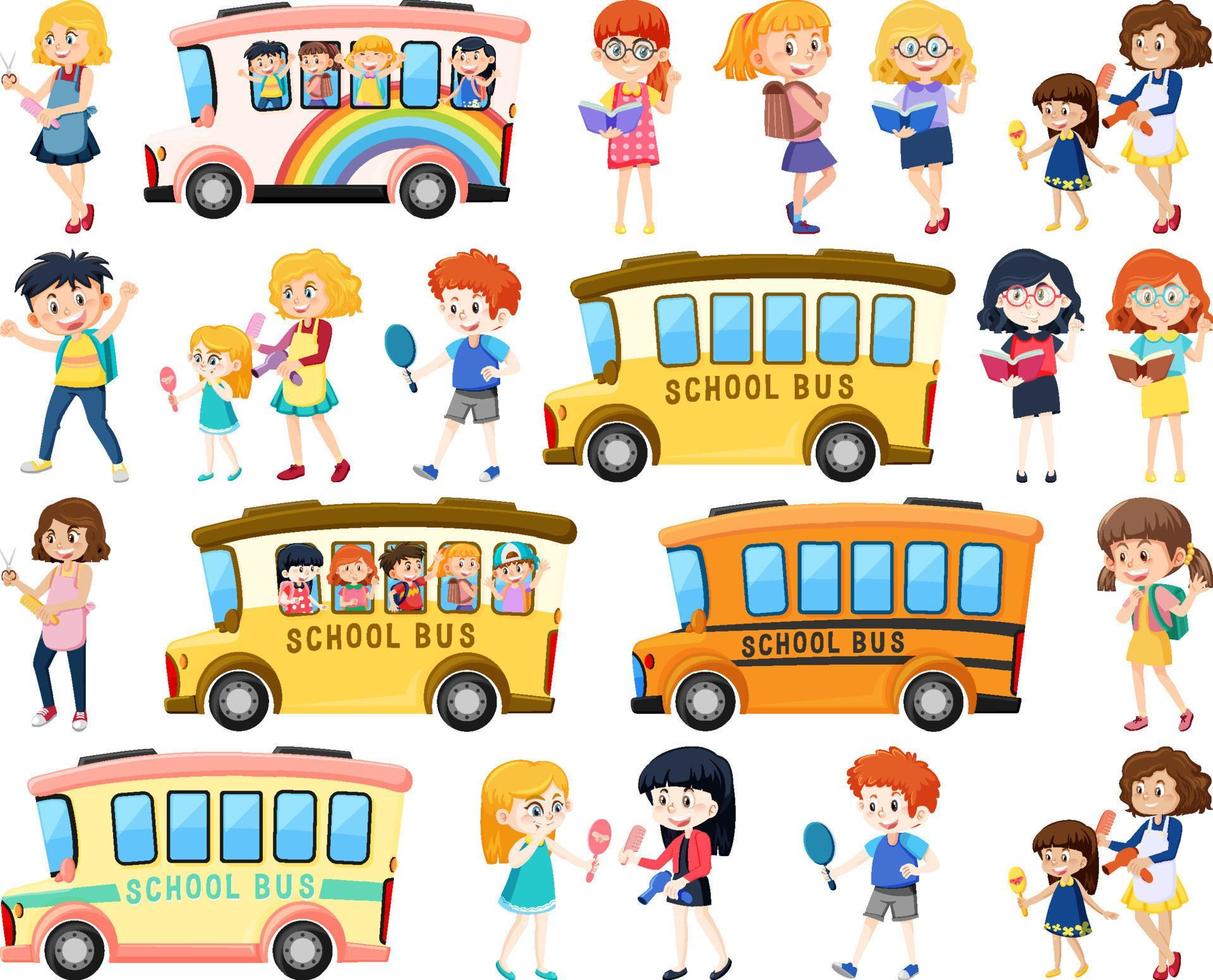 Set of cute school kids cartoon characters vector