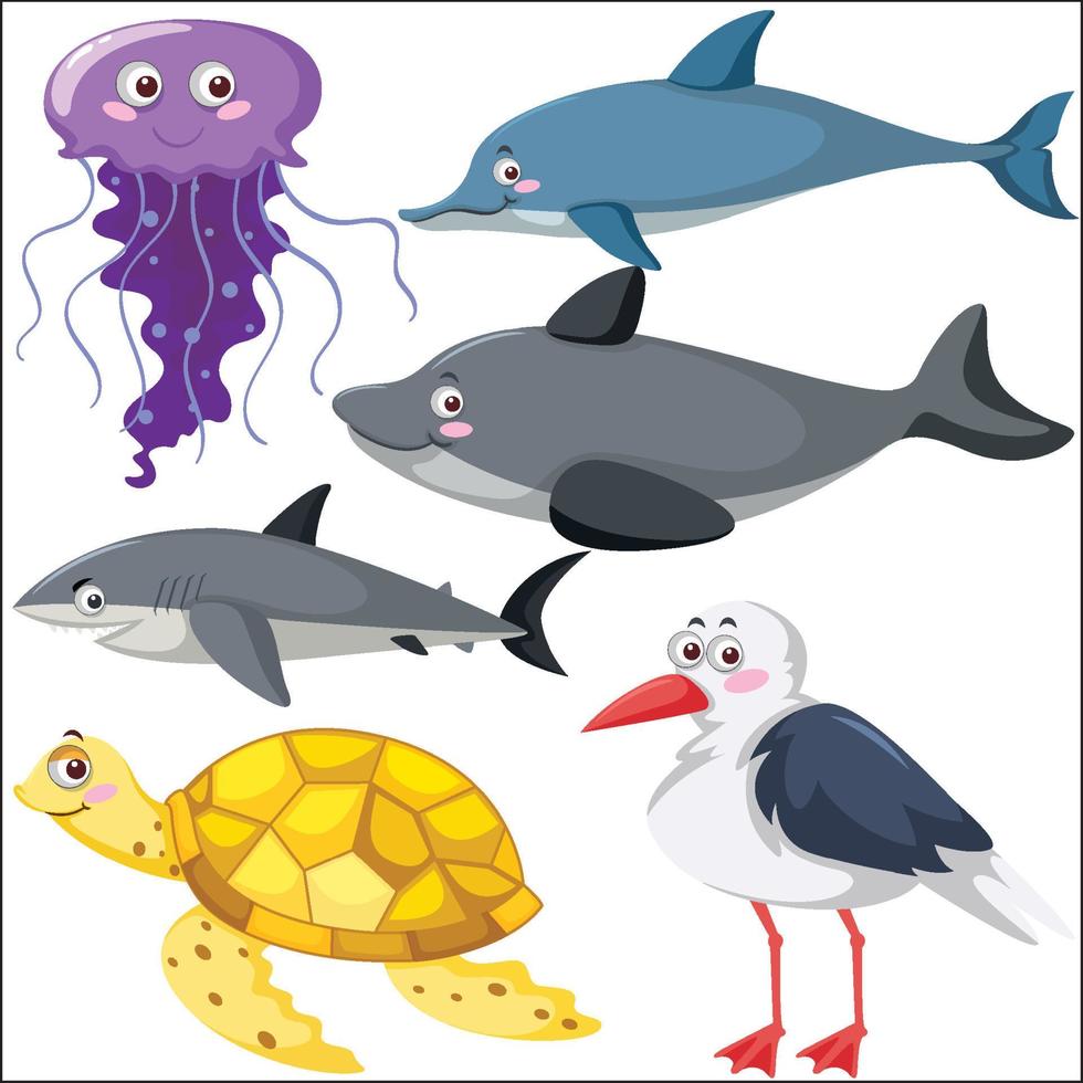 Set of different sea animals vector