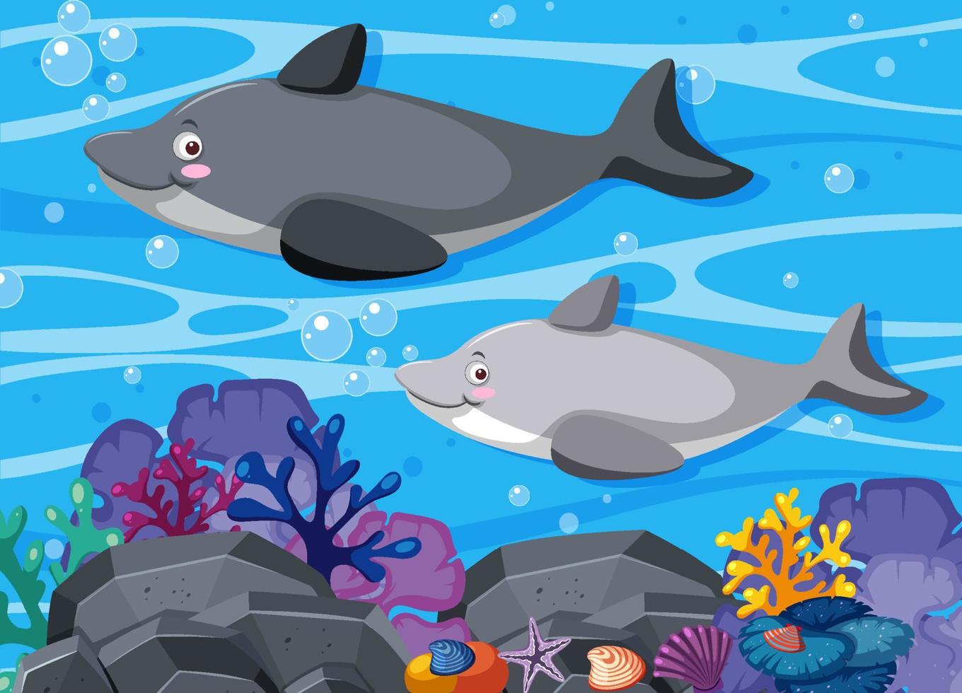 Undersea background with dolphin in cartoon style vector