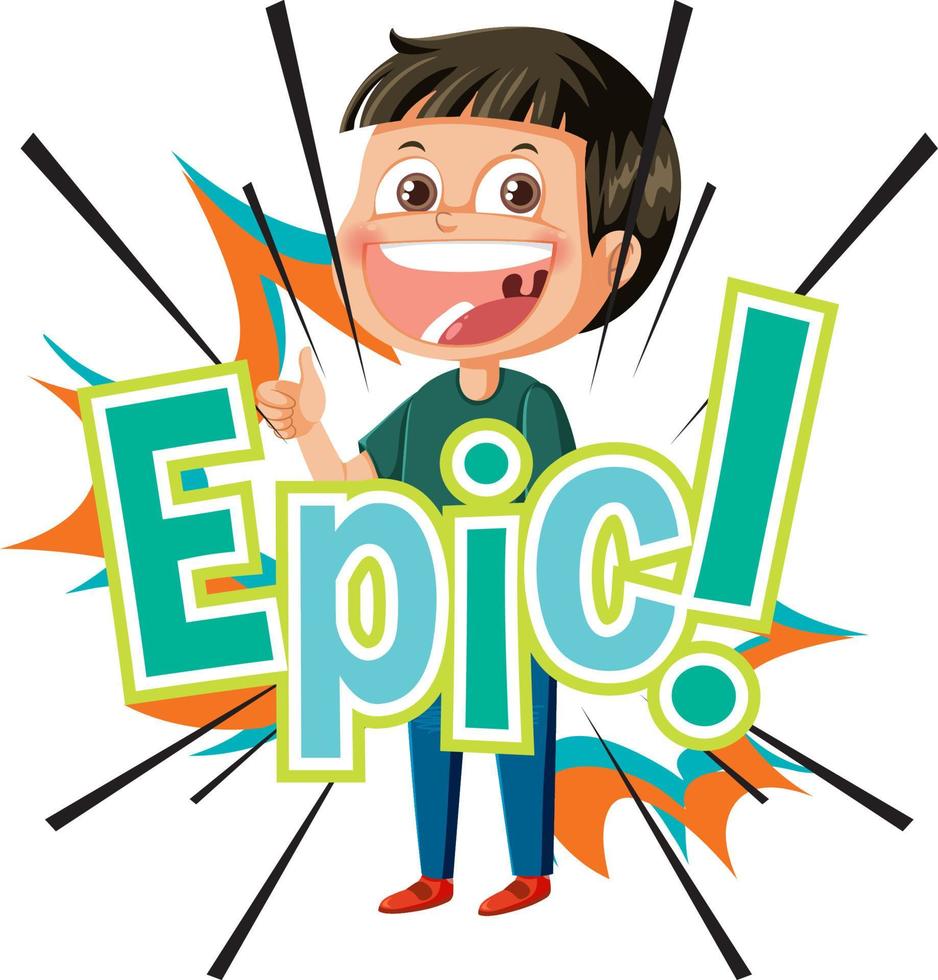 Happy boy cartoon character with word expression vector