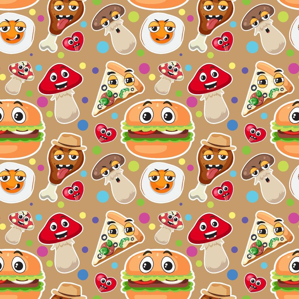 Seamless pattern with cute food theme vector