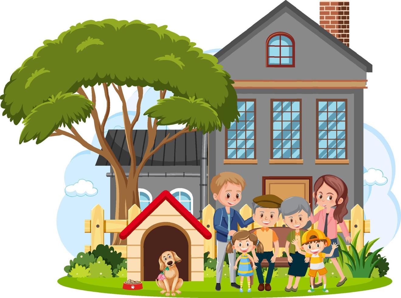 Happy family infront of the house on white background vector