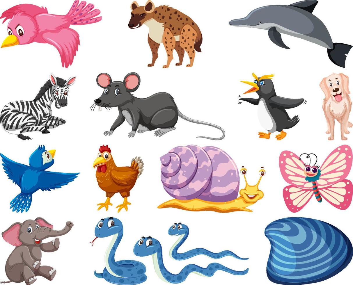 conjunto de dibujos animados de varios animales vector