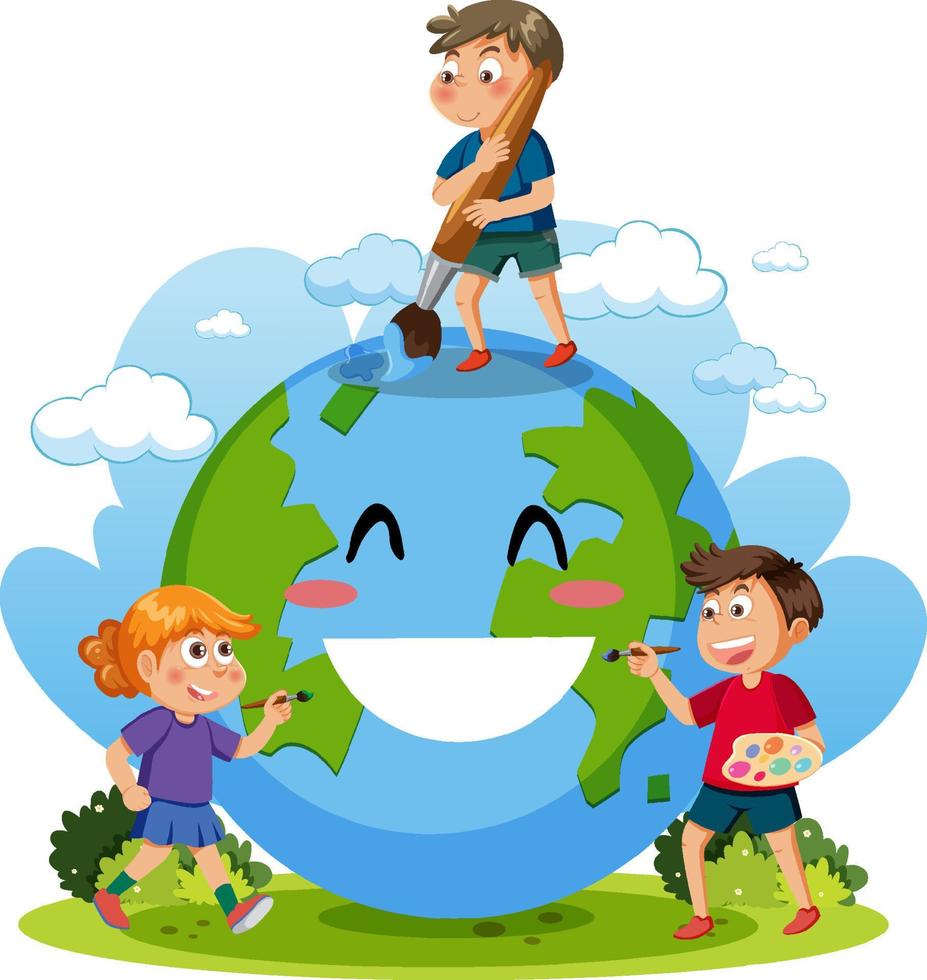 Smile earth globe with cartoon character vector